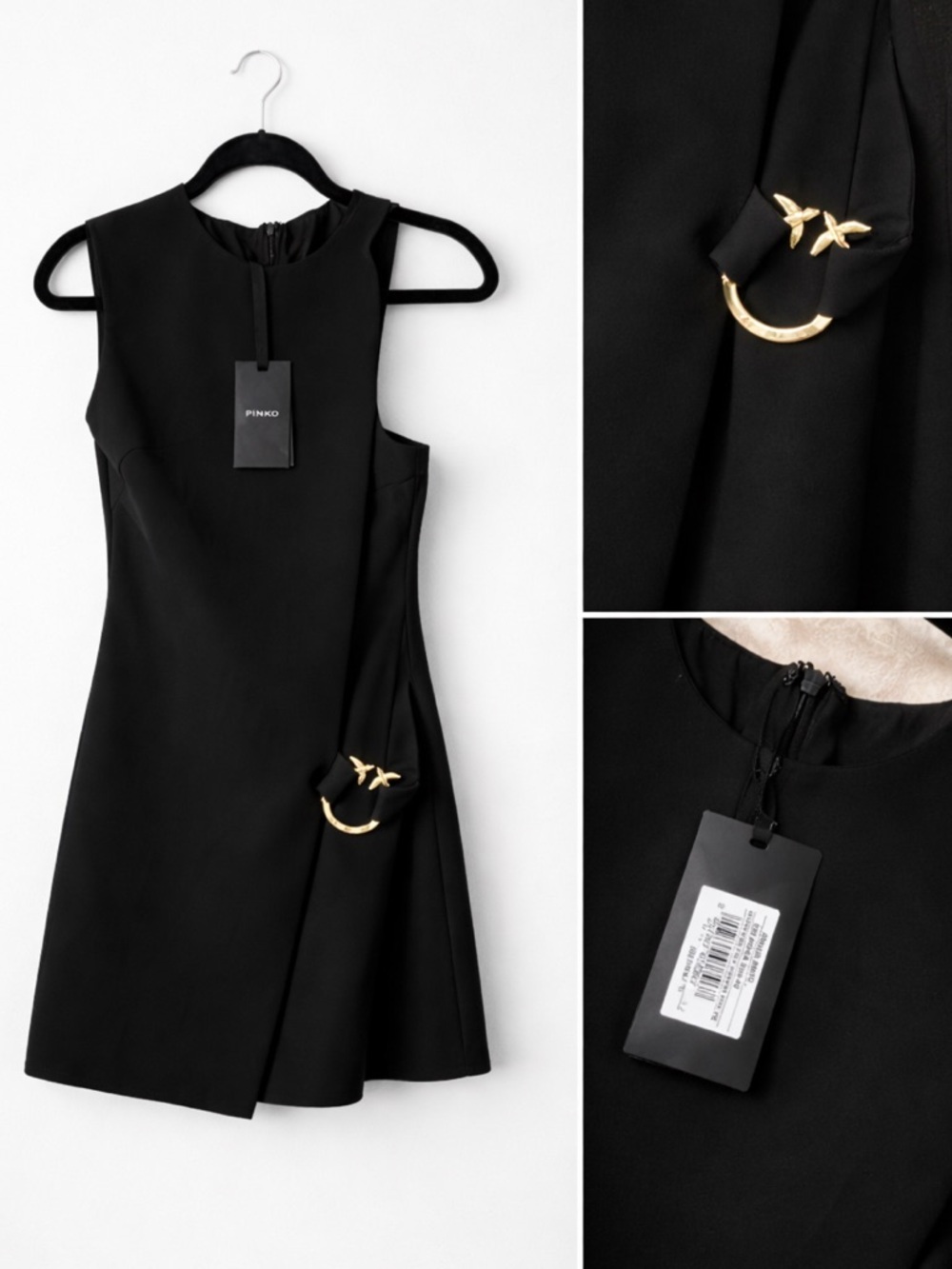 PINKO Amelia Black Asymmetric Mini Dress